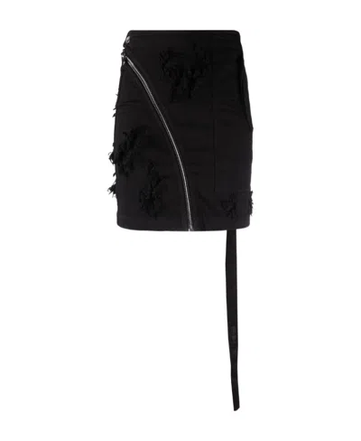 Rick Owens Drkshdw Zip-detail Frayed Skirt In Black