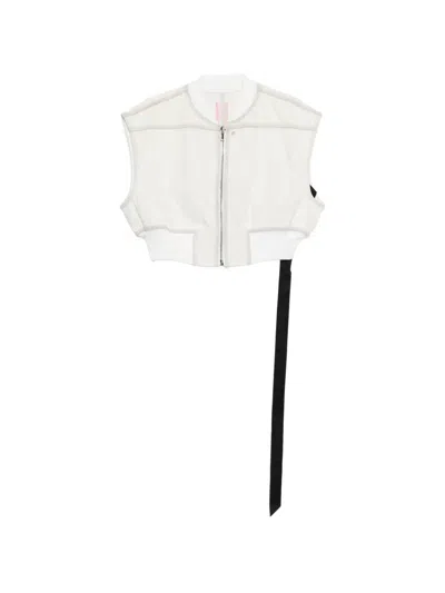 Rick Owens Drkshdw Cropped Cotton Gilet Top Cap Sleeves In White