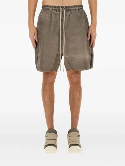 Rick Owens Drkshdw Waistband Elastic Knee Length Raw Hem Zippers In Dove