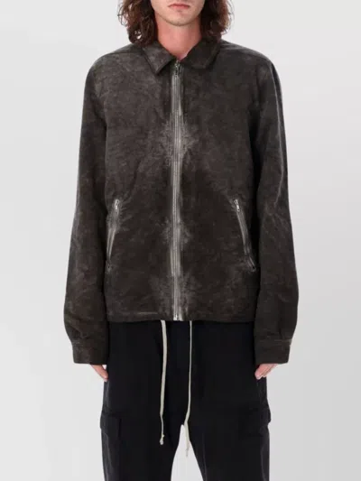 Rick Owens Drkshdw Zip Front Textured Jacket With Side Pockets In Grey
