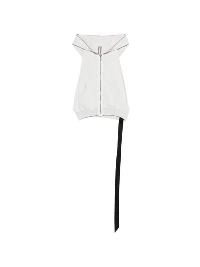 Rick Owens Drkshdw Zip-front Hooded Cotton Mini Sweatshirt With Pouch Pockets In White