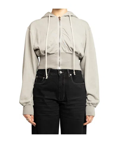 Rick Owens Drkshdw Zippered Hooded Sweatshirt In White