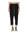 Rick Owens Pressed-crease Drawstring Cropped Trousers In Black