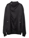 Rick Owens Anthem Jacket With Rounded Funnel Neck And Off-centre Zipper In Black