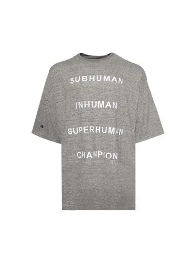 Rick Owens Dropped Shoulder Crewneck T-shirt With Embroidered Detailing In Gray