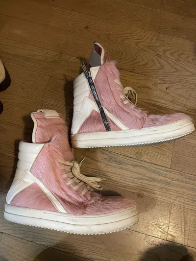 Pre-owned Rick Owens Dust Pink Pony Hair  Geobaskets Shoes