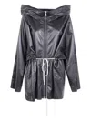 Rick Owens Zipfront Hooded Leather Jacket In Black
