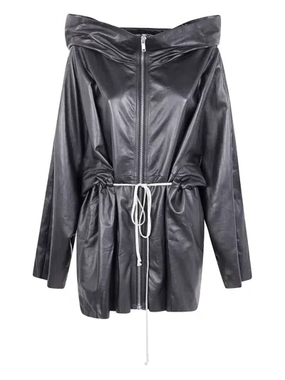 Rick Owens Dwastrings Leather Jacket In Black