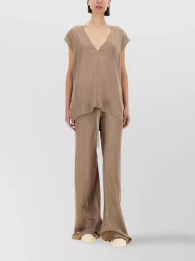 Rick Owens "dylan" Oversize V-neck Cap Sleeve Top In Brown