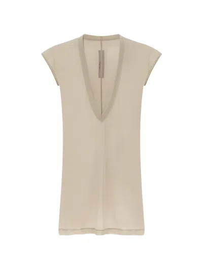 Rick Owens Dylan T V Neck Cap Sleeve Shirt In Neutral