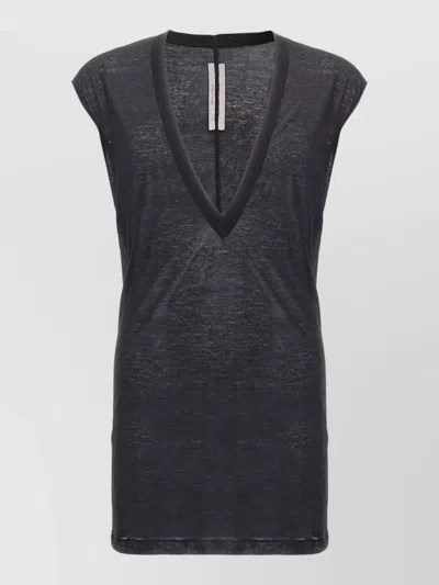 Rick Owens Dylan V Neck Sheer Sleeveless Top In Black