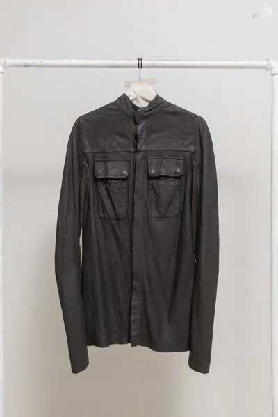 Pre-owned Rick Owens Early 2000's Lamb Leather Shirt Vest With Chest Pockets In Black