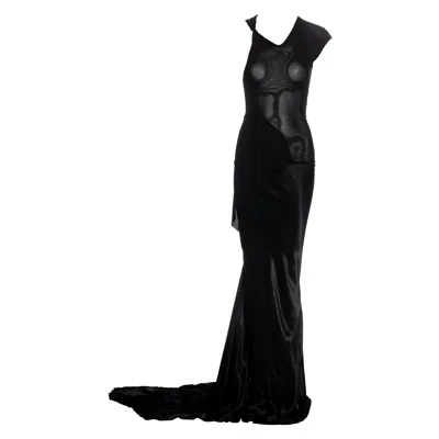 Pre-owned Rick Owens Early Black Silk Deconstructed Trained Evening Dress, C. 1995 - 1997