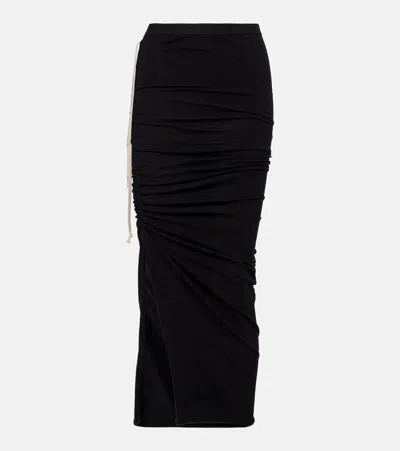Rick Owens High Waist Midi Skirt Side Tie Slit In Black