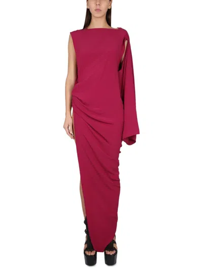 Rick Owens Round Shoulder Cape Sleeve Dress In Red