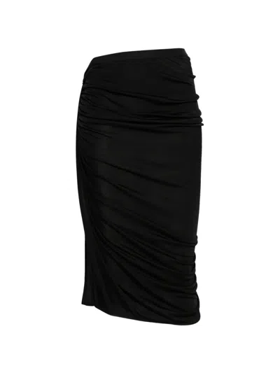 Rick Owens Edfu Gathered Midi Skirt In Black