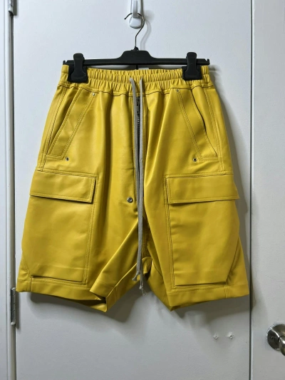 Pre-owned Rick Owens Edfu Leather Lemon Cargobela Shorts Size 46