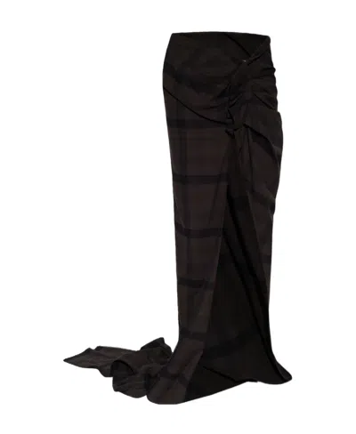 Rick Owens Edfu Plaid Draped Train Skirt In Black