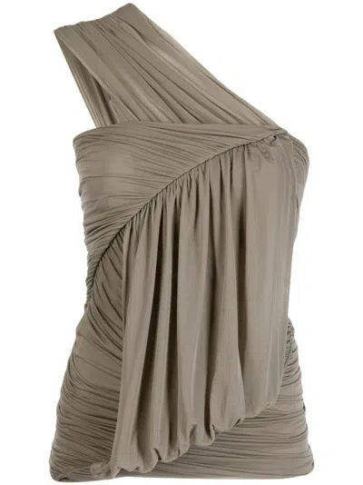 Rick Owens One-shoulder Ruched Minidress In Green