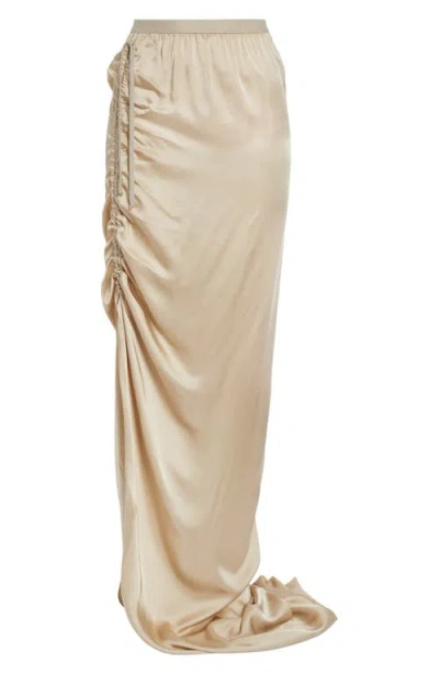 Rick Owens Edfu Ruched Satin Skirt In Neutral