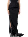 Rick Owens Draped Drawstring Maxi Ruched Side Slit In Black