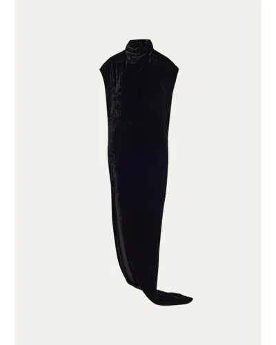 Rick Owens Edfu Velvet Slit Gown In Black