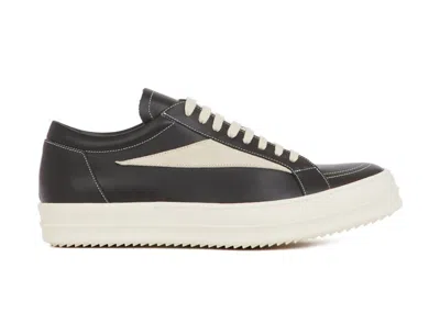 Pre-owned Rick Owens Edfu Vintage Sneaks Leather (women's) Sneakers In Black/milk White