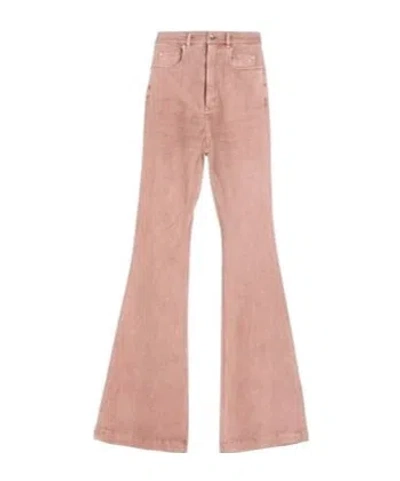 Rick Owens Elastic Denim Flared Pants In Pink