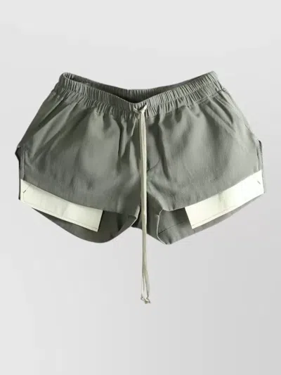 Rick Owens Elastic Waistband Layered Paneled Shorts Contrast Hem In Green