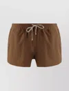 Rick Owens Elastic Waistband Swim Shorts With Side Pockets In Brown