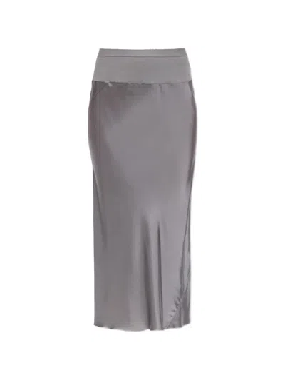 Rick Owens Elasticated-waistband Satin-finish Midi Skirt In Gray
