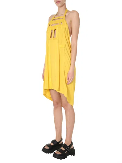 Rick Owens Elegant Midi Dress With Deep Back Neckline For Women In Yellow