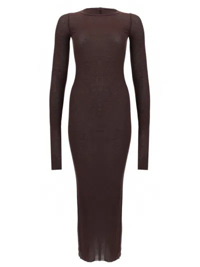 Rick Owens Elegant Midi Sleeve Suit Dress In Brown