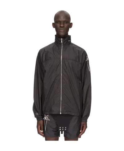 Rick Owens Embroidered-logo Concealed-hood Lightweight Jacket In Black