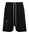 Rick Owens Champion Elastic Waistband Bermuda Shorts With Side Pockets In Black