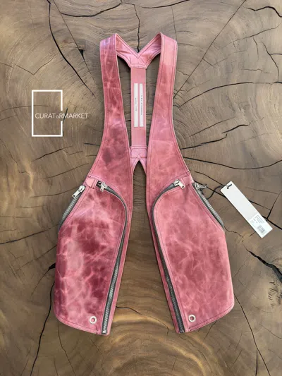 Pre-owned Rick Owens Eu48 Thulian Bauhaus Zip Cargo Leather Vest Fw24 Porterville In Pink