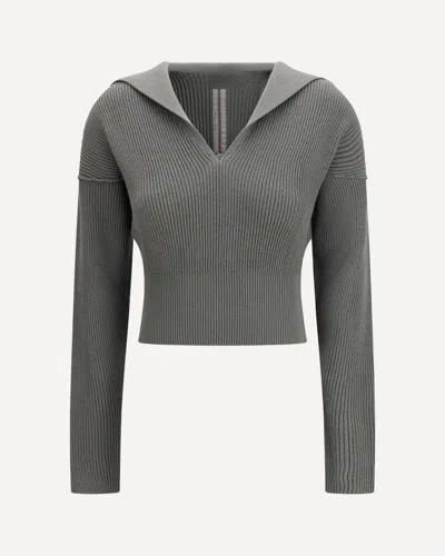 Rick Owens Euca Virgin Wool Sweater With V Neck In Gray