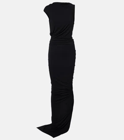 Rick Owens Eva Draped Jersey Maxi Dress In Black
