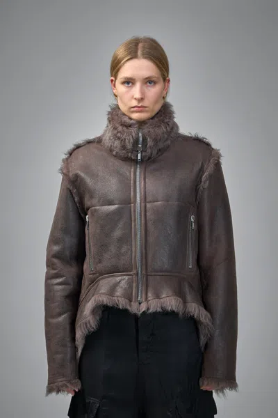 Rick Owens Exploder Shearling Real Fur Jacket In Brown