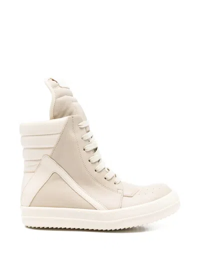 Rick Owens Extended Tongue Sneakers With Geometric Panels And Padded Back In Neutral