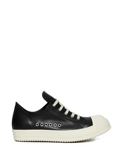 Rick Owens Low Top Sneakers Round Toe Contrast Sole In Black
