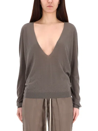 Rick Owens Extreme V Neck Jersey In Brown