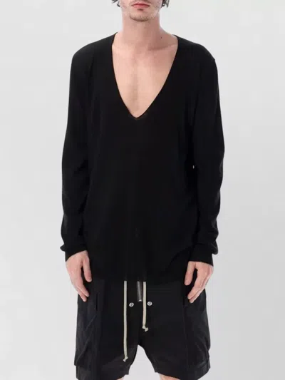 Rick Owens Black Temple Oversized Extreme V-neck Sweater