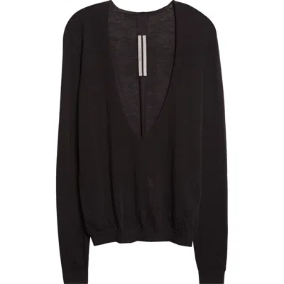 Rick Owens Extreme V-neck Virgin Wool Sweater In Black