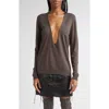 Rick Owens Extreme V-neck Virgin Wool Sweater In Brown