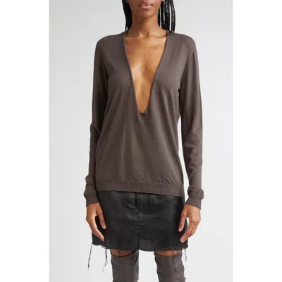 Rick Owens Extreme V-neck Virgin Wool Sweater In Brown