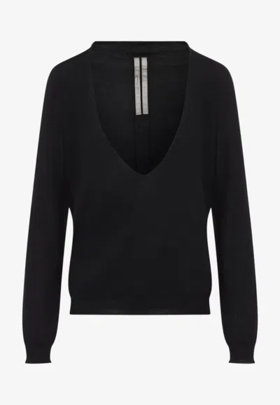 Rick Owens Extreme V-neck Knit Sweater In Black