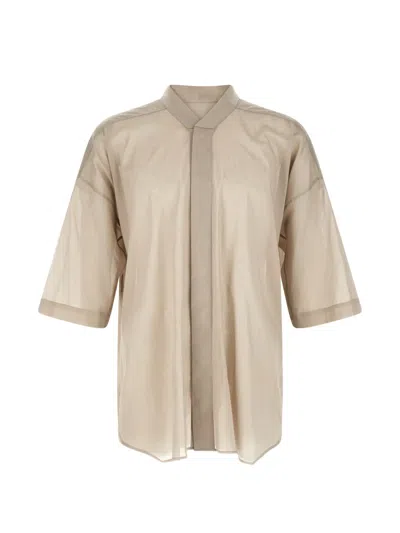 Rick Owens Jumbo Faun Short Collar Sheer Shirt In Brown