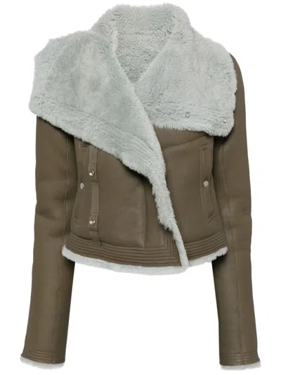 RICK OWENS FAUX-FUR BIKER JACKET - WOMEN'S - CALF LEATHER/COTTON