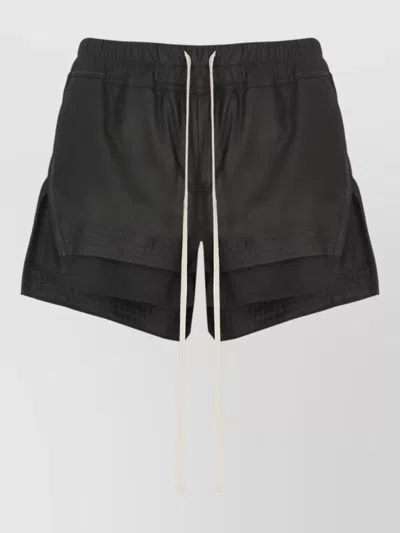 Rick Owens Faux Leather Shorts Side Slit Pockets In Black